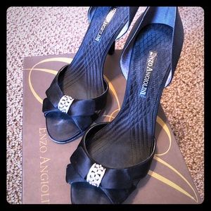 Black satin and rhinestone stilettos size 7.5